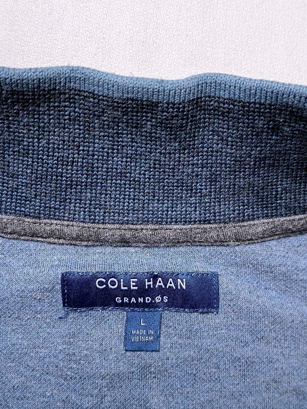 Cole Haan Grand OS Mens Pullover 1/4 Zip Sweater Large Blue Textured Mock Neck